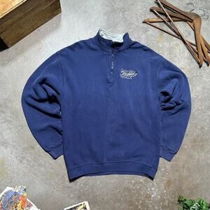 Vintage Y2K Cedar Lake Speedway 1/4 Zip Sweatshirt Mens XL Blue Racing Sweater